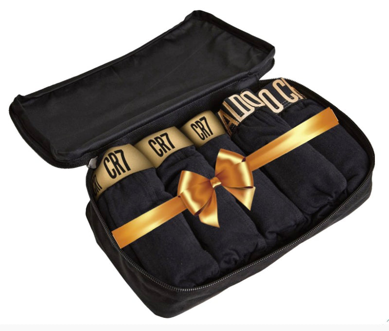  CR7 Men's Trunk 5-PACK in Travel Zip Bag [Black & Gold