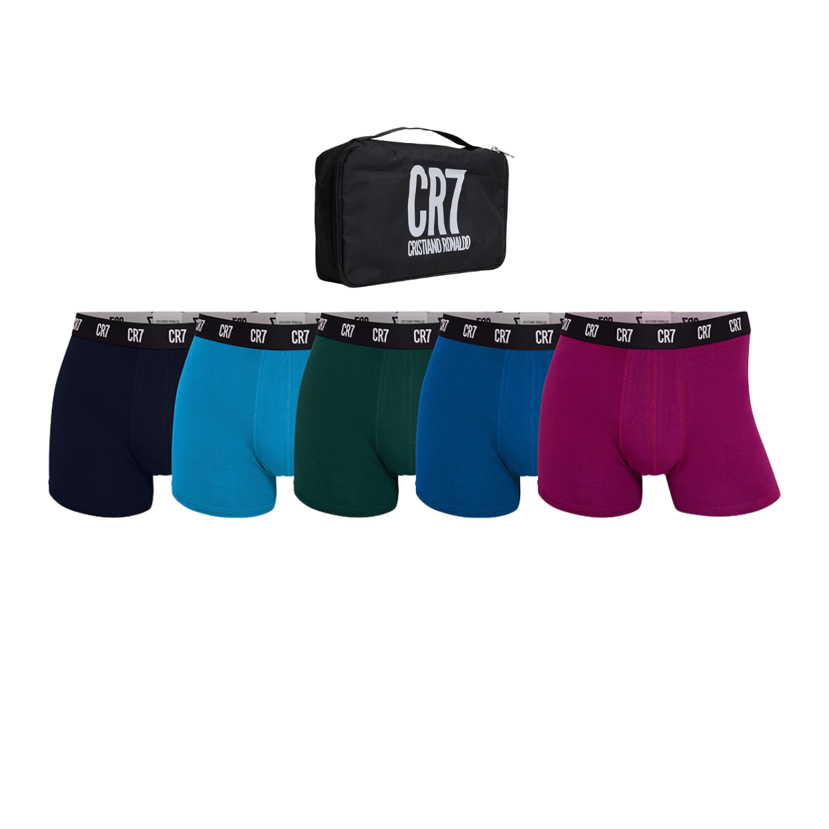 CR7 Men's 5-Pack Trunks in Travel Zip Bag Multicolor