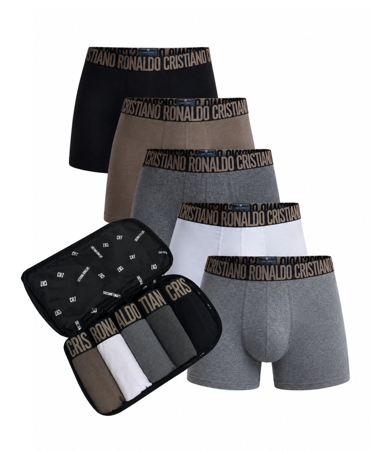CR7 Men's 5-Pack Cotton Blend Trunks, Travel Bag