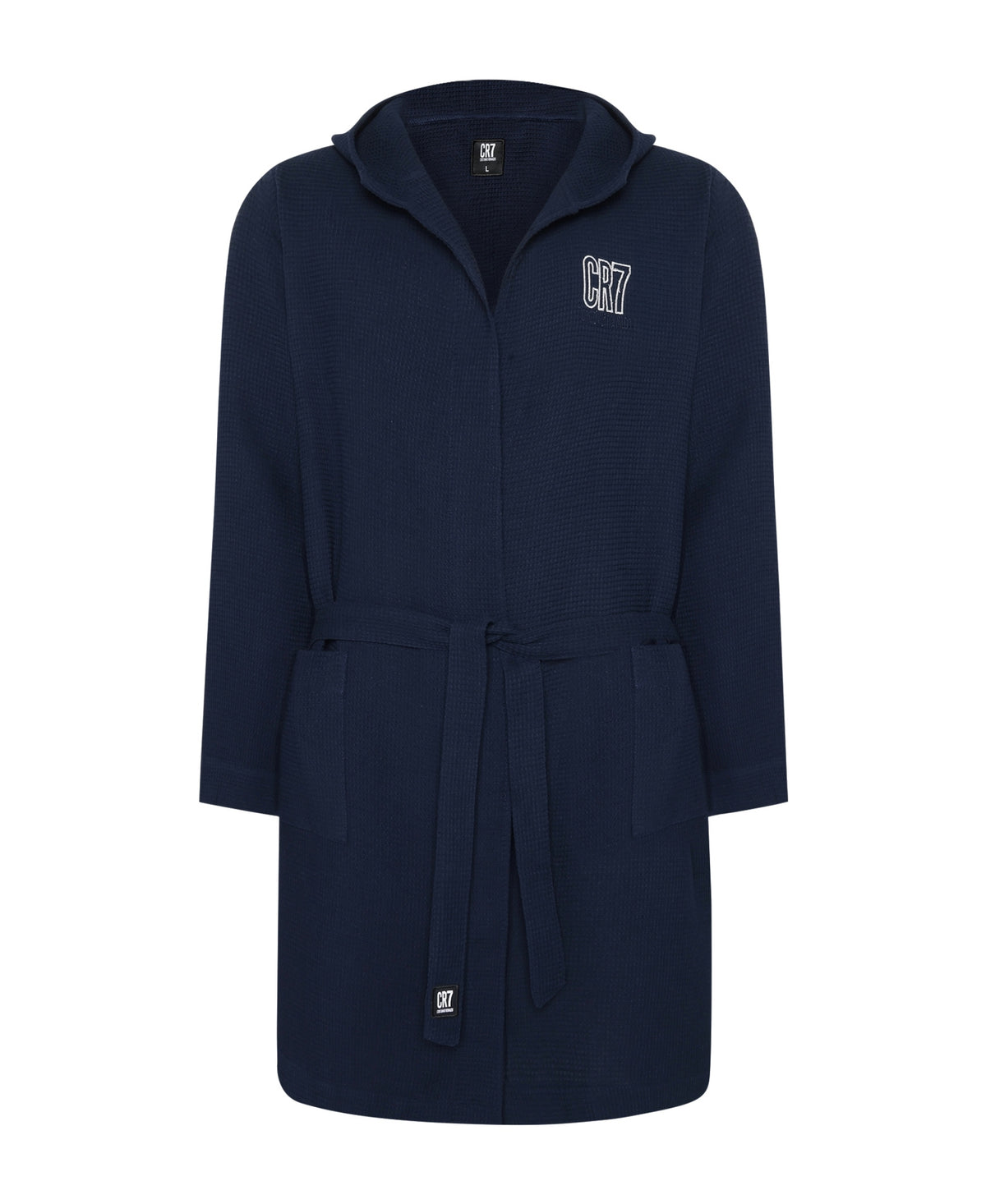 CR7 Men's Hooded Waffle Weave Bathrobe, Navy