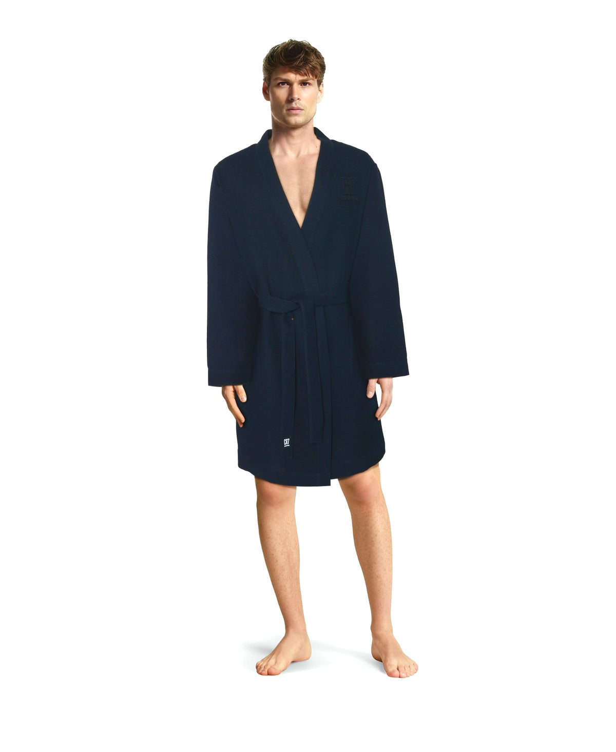 CR7 Men's Waffle Weave Bathrobe, Navy