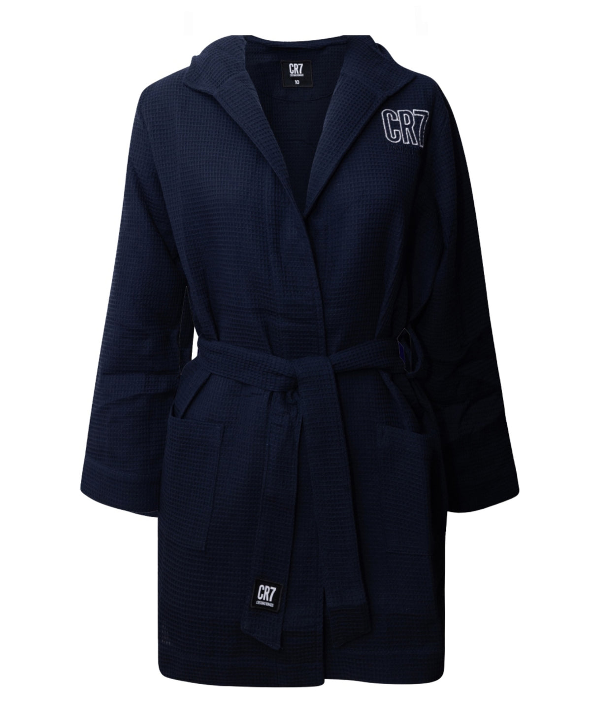 CR7 Boy's Hooded Waffle Weave Bathrobe, Navy