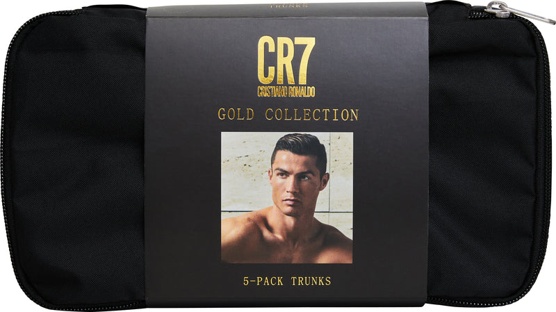 CR7 Men's Trunk 5-PACK in Travel Zip Bag [Black & Gold] (Extra Large)